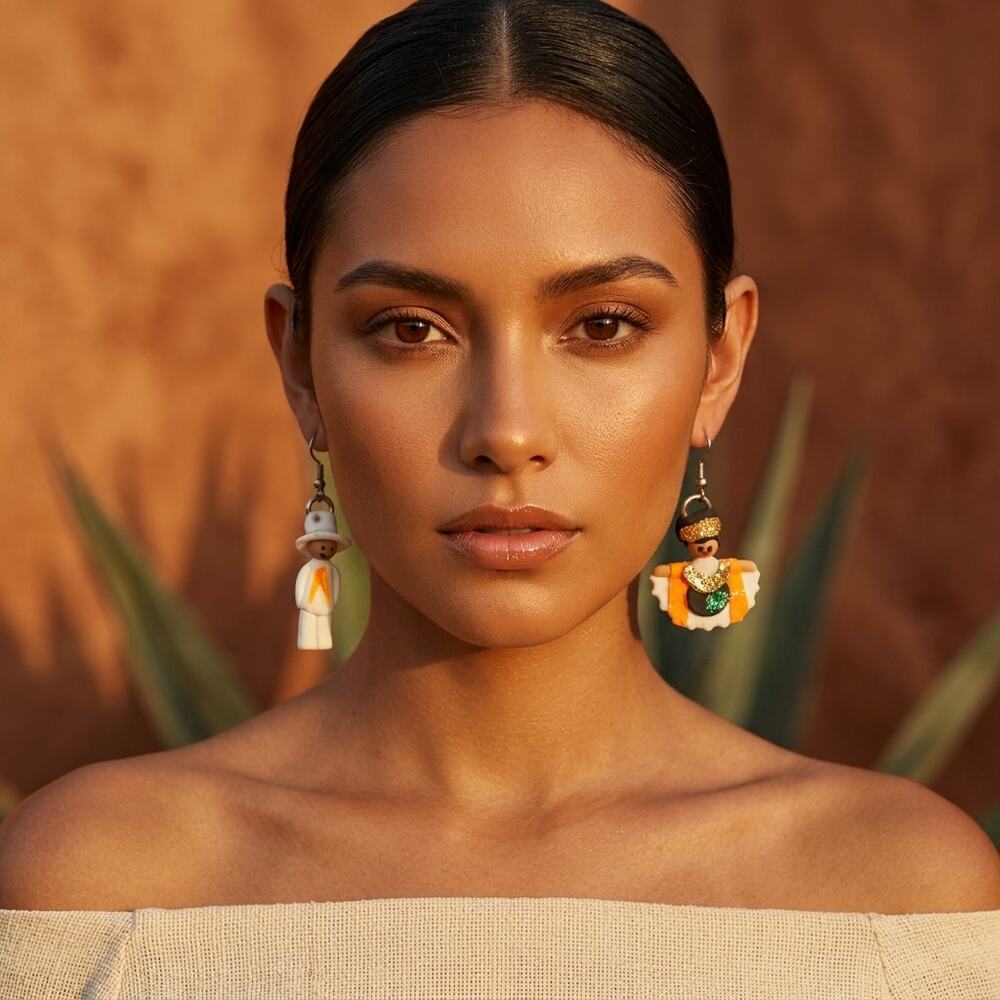 Mexican earrings hand made Jarocha Veracruzana  desing day of the dead 1.5 X1 In